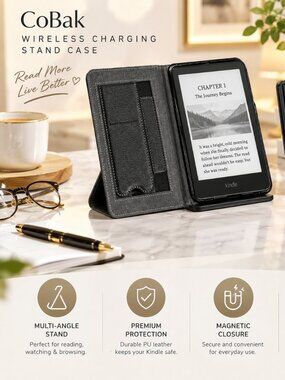 CoBak Wireless Charging Stand Case for 7" Kindle Paperwhite 12th Gen – Black